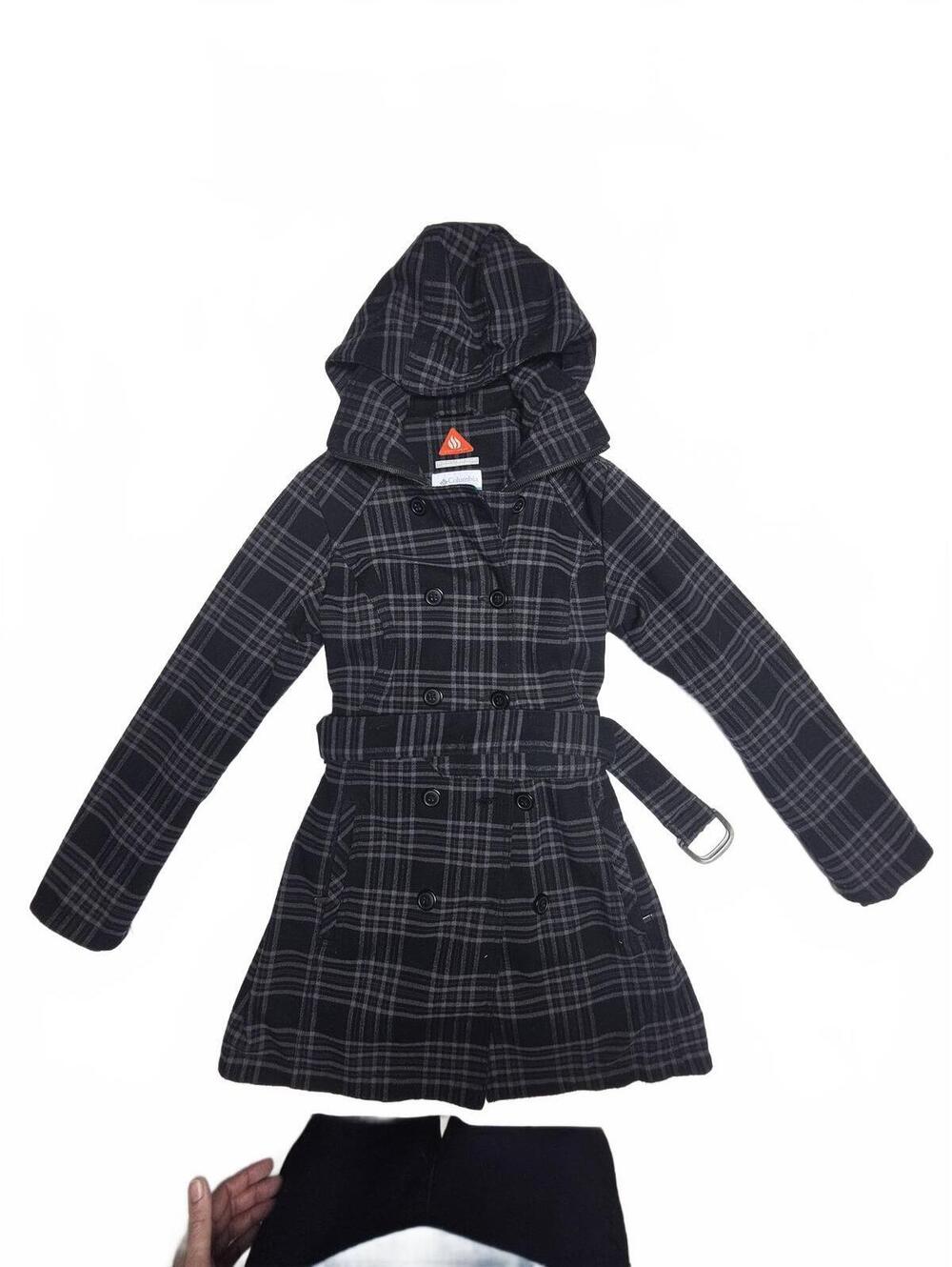 Columbia Omni-Heat Omni-Shield Black Gray Plaid Trench Winter Jacket Womens XS